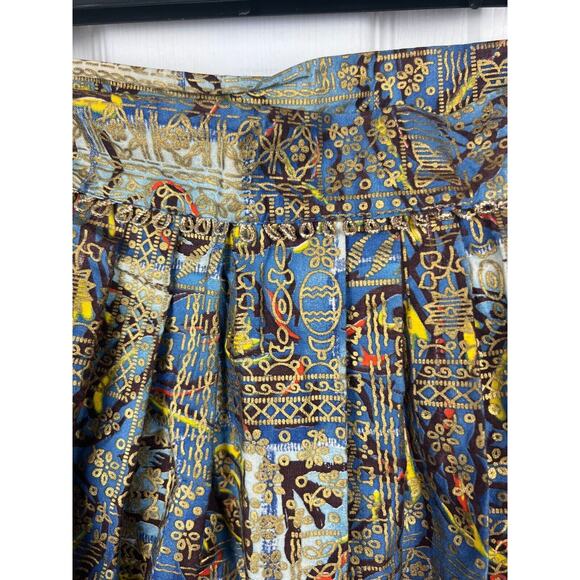 Vintage Doris Dodson Size 7 - 23 1/2 Blue Gold A Line Poplin Metallic Boho Skirt - Picture 5 of 9